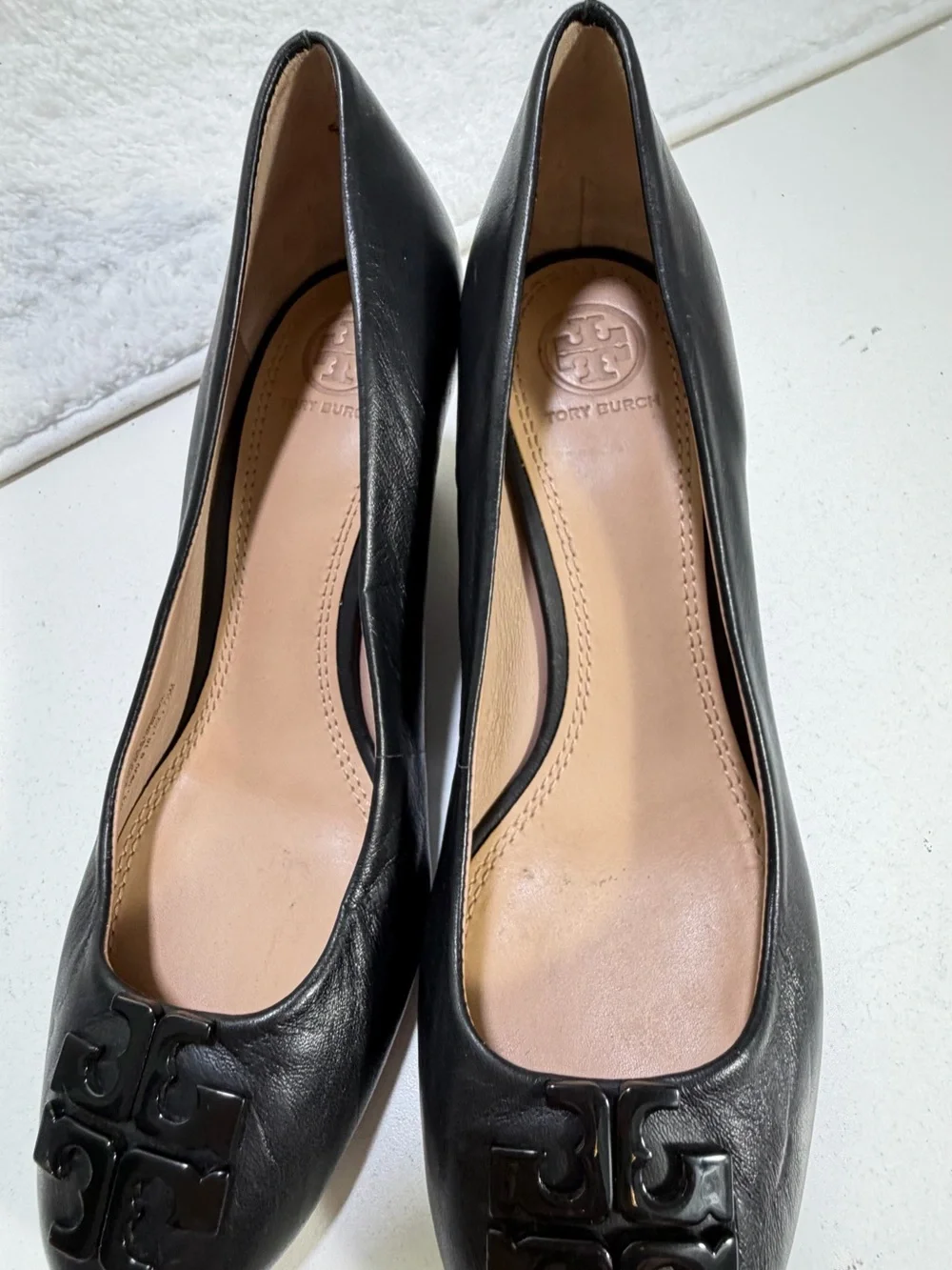 Tory Burch Sally Leather Wedge Pumps Black Double T Women’s 7.5 Tory Burch Shoes